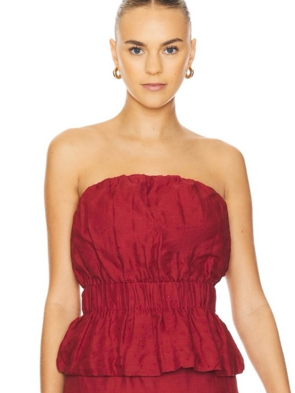NWOT Posse Strapless Red Peplum Top